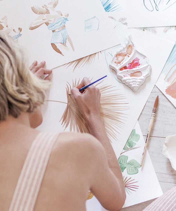 Designer Boys artist handworking an original design to showcase on the website in print and canvas.