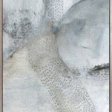 A framed watercolour abstract painting featuring shades of gray and white with artistic textures.